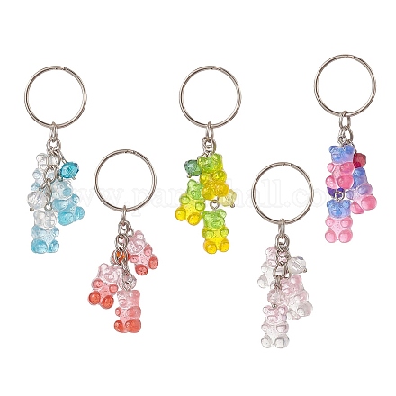 Porte-clés à breloque ours en résine transparente dégradé de couleur KEYC-JKC00458-1