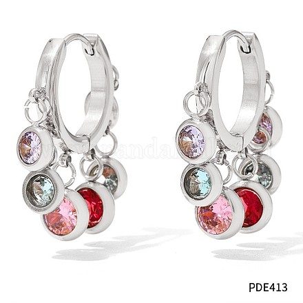 Серьги-люстры с плоскими круглыми кисточками из нержавеющей стали 304 с кубическим цирконием FS-WG9F9FA-02-1