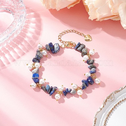 Браслеты из натурального лазурита с бусинами для женщин BJEW-JB12301-03-1