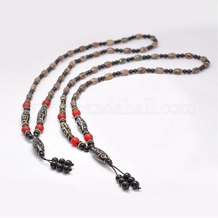Colliers avec perles en agate tibétaine naturelle à bijoux bouddhistes NJEW-F131-29-1