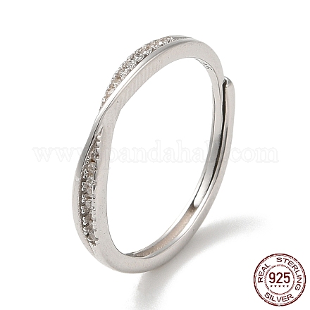 925 anello regolabile da donna in argento sterling con micro pavé di zirconi trasparenti placcati al rodio RJEW-G302-01P-1