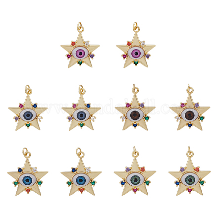 Rettangolo dicosmetico con fascini del malocchio pendenti occhio blu ciondoli rettangolo cavo fascini di protezione degli occhi pendenti con zirconi cubici ciondoli in ottone per la creazione di gioielli ZIRC-DC0001-20-1