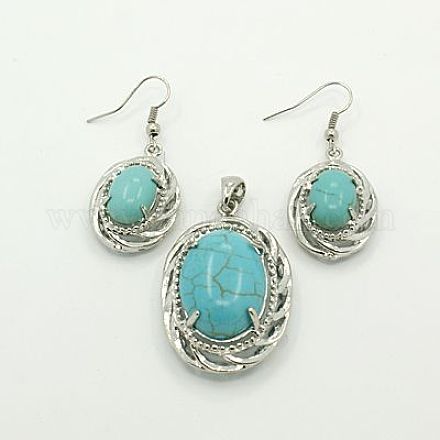 Fashion Brass Gemstone Jewelry Sets SJEW-J001-01A-1