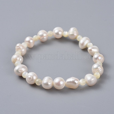 Natural Pearl Stretch Bracelets For Daughter Bracelets X-BJEW-JB04366-01-1