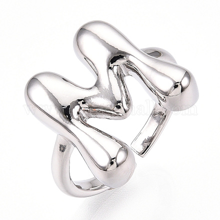 Латунное открытое кольцо-манжета для женщин с инициалами RJEW-N046-02M-P-1