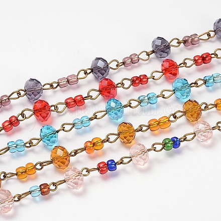 Glass Rondelle Beads Chains for Necklaces Bracelets Making AJEW-JB00116-1