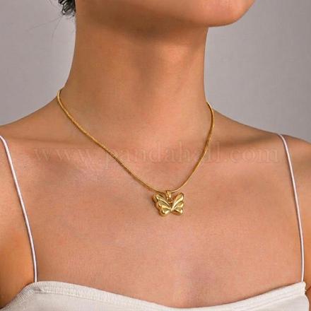 Halsketten mit Schmetterlingsflügelanhänger aus Edelstahl 304 für Damen&nbsp;PR3975-2-1