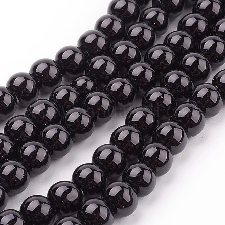 Perlas sueltas redondas de perlas de vidrio negro para joyería artesanal X-HY-8D-B20-1