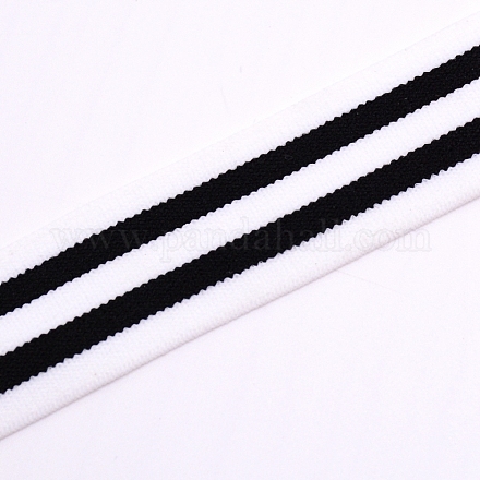 平らな弾性ゴムコード/バンド  ウェビング衣類縫製アクセサリー  ブラック＆ホワイト  25mm OCOR-WH0058-24-1