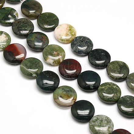 Natural Flat Round Moss Agate Beads Strands G-L246-03-1