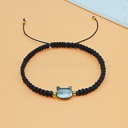 Braccialetti con perline intrecciate con conchiglia naturale a forma di gatto SE2142-2-1