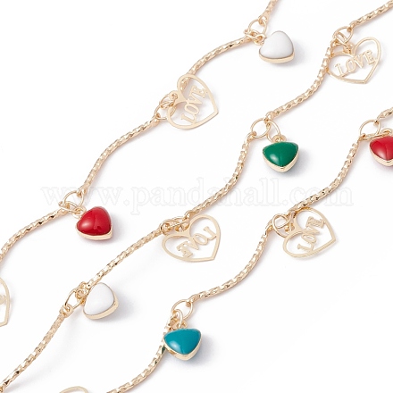 Handmade Brass Enamel Heart & Word Love Charms Chain CHC-E025-38G-1
