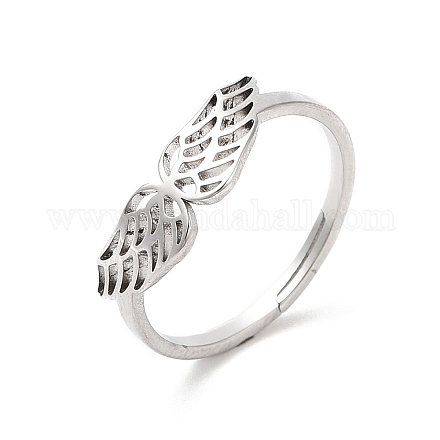 304 anillo ajustable con alas huecas de acero inoxidable para mujer. RJEW-L107-033P-1