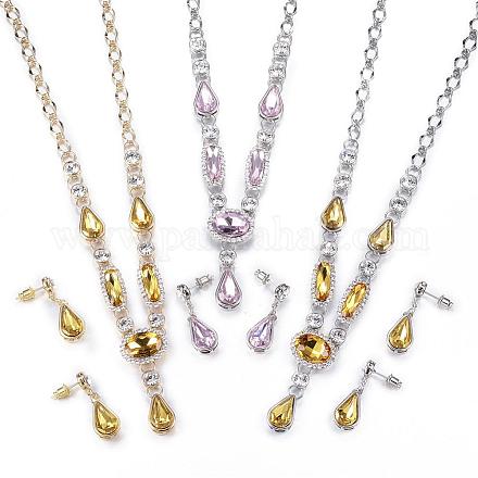 Brass Austrian Crystal Jewelry Sets SJEW-G034-F-1
