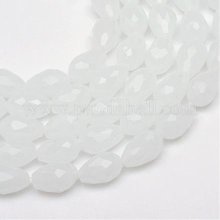 Fili di perle di vetro giada imitazione sfaccettata a goccia GLAA-Q052-A05-1