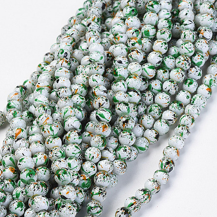 Hebras opacas de perlas de vidrio pintadas para hornear GLAA-L024-B-25-1