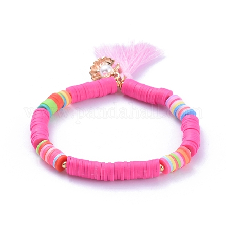 Bracelets élastiques faits à la main de perles heishi en pâte polymère BJEW-JB05088-04-1