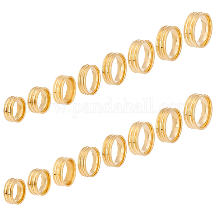 Unicraftale 16 pièces 8 tailles bagues dorées à double noyau vierge supports de bague rainurée en acier inoxydable bagues à large bande pour la fabrication de bijoux cadeau taille 5-14 RJEW-UN0002-35G-1