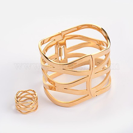 304 creux inoxydable bracelets et anneaux ensembles de bijoux acier SJEW-L408-05G-1