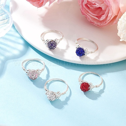 Кольца для женщин из полимерной глины ручной работы со стразами RJEW-JR00919-1