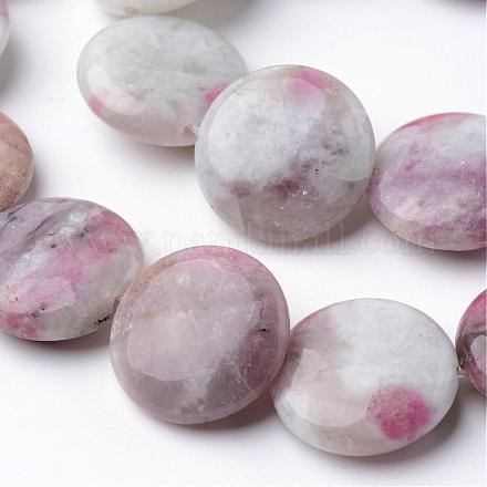 Dyed Flat Round Natural Pink Tourmaline Beads Strands G-K089-D-02-1