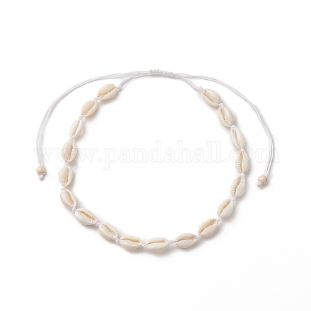 Halskette aus natürlichen Kaurimuscheln und synthetischen türkisfarbenen geflochtenen Perlen für Damen NJEW-JN04253-01-1