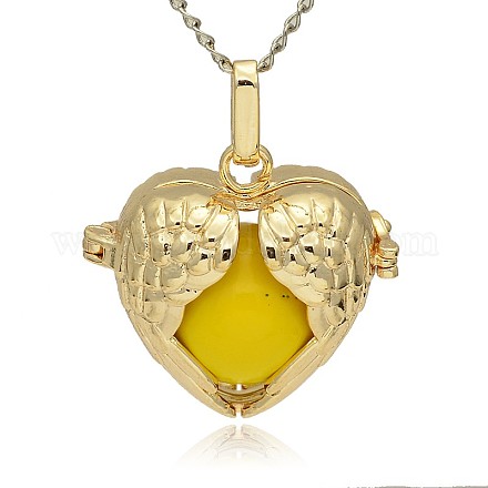 Golden Tone Brass Hollow Heart Cage Pendants KK-J241-08G-1