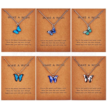 6 Stück Halsketten mit Schmetterlingsanhänger für Frauen JN1065A-1