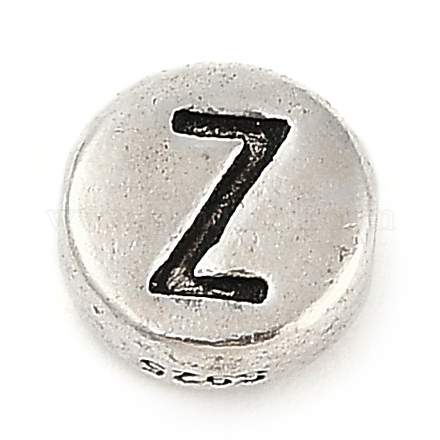 925 плоская круглая бусина из стерлингового серебра с буквами STER-G044-01AS-Z-1