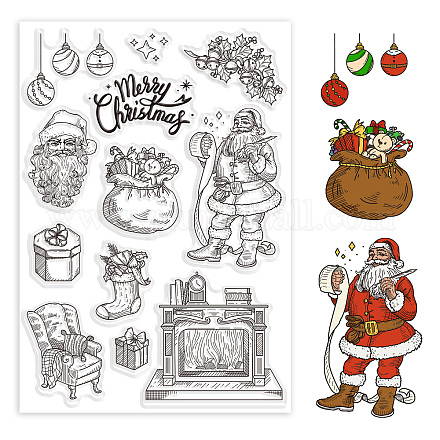GLOBLELAND Christmas Santa Claus Transparent Clear Stamps Fireplace Gifts Embossing Stamp Sheets Silicone Clear Stamps Seal for DIY Scrapbooking and Card Making Paper Craft Decor DIY-WH0371-0053-1