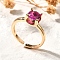 Lab-Grown Red Corundum/Ruby Finger Rings, Brass Cuff Rings, Cadmium Free & Lead Free, Long-Lasting Plated, Golden, Medium Violet Red, 8x8mm, Adjustable