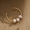 Three Natural Freshwater Pearl Oval Beaded Finger Rings, Alloy Cuff Rings, Real 14K Gold Plated, Inner Diameter: 17mm