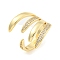 Brass Micro Pave Clear Cubic Zirconia Open Cuff Rings for Women, Real 16K Gold Plated, US Size 7 1/4(17.5mm)