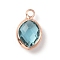 Faceted Glass Pendants, with Rose Gold Brass Findings, March Birthstone Charms, Oval, Dark Turquoise, 13x8x4mm, Hole: 1.8mm