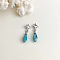 Brass Teardrop Dangle Stud Earrings, with Glass, Platinum, Deep Sky Blue, 35mm