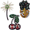 3Pcs 3 Style Tree & Pineapple & Cherry Rhinestone Beading Applqiues, Sew on Felt Patches, Costume Ornament Accessories, Mixed Color, 76~96x50~63x6.5~7mm, 1pc/style