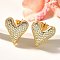 Rack Plating Brass Micro Pave Clear Cubic Zirconia Stud Earrings for Women, Cadmium Free & Lead Free, Long-Lasting Plated, Heart, Real 18K Gold Plated, 18x16mm