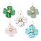 Natural & Synthetic Mixed Gemstone Clover Pendants, Shamrock Charms with Copper Wire Wrapped, Golden, 28.5x21.5x10mm, Hole: 4mm