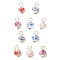 Handmade Flower Printed Porcelain Ceramic Pendants, with Iron and Alloy Findings, Round, Mixed Color, 17.5x10.5mm, Hole: 4mm