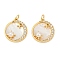 Brass Micro Pave Cubic Zirconia Pendants, Flat Round  with Star Charms, with Shell and ABS Plastic Pearl, Cadmium Free & Lead Free, Lasting Plated, Rack Plating, Real 18K Gold Plated, 19x17x4.5mm, Hole: 3.5mm