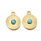 Dyed Synthetic Turquoise Flat Round Charms, with Ion Plating(IP) 304 Stainless Steel Settings, Manual Polishing, Real 18K Gold Plated, 15x12x3mm, Hole: 1.6mm