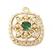 Brass Micro Pave Clear Cubic Zirconia Charms, Cadmium Free & Nickel Free & Lead Free, with Glass & Shell & Jump Ring, Square with Flower, Real 18K Gold Plated, 14x12x5mm, Hole: 1.4mm