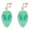 Acrylic Clip-on Earrings, Golden, Alien Face Charms, Aquamarine, 58x35mm