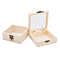 2Pcs Wooden Storage Boxes, with Clear Glass Flip Cover & Iron Clasp, Square, PapayaWhip, 12x12x5cm