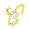 Rack Plating Brass Open Cuff Rings for Women, with ABS Imitation Pearl, Cadmium Free & Lead Free, Long-Lasting Plated, Letter, Letter S, Inner Diameter: 17mm, Letter S: 12x7.5mm.