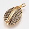 Brass Micro Pave Cubic Zirconia Pendants, with Jump Rings, Shell Shape, Golden, 21x12.5x6mm, Hole: 3mm
