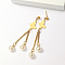Elegant Classic 201 Stainless Steel Butterfly Tassel Stud Earrings, with Imitation Pearl, Real 18K Gold Plated, 70x13mm