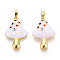 Brass Micro Pave Cubic Zirconia Pendants, Mushroom, with Enamel, Real 18K Gold Plated, White, 26x16x4~5mm, Hole: 5x2mm