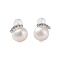 925 Sterling Silver Studs Earring, with Cubic Zirconia and Natural Pearl, Platinum, 10.5x9.5mm