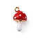 Alloy Enamel Charm, Golden, Mushroom, 14.5x8.5x7.5mm, Hole: 1.4mm
